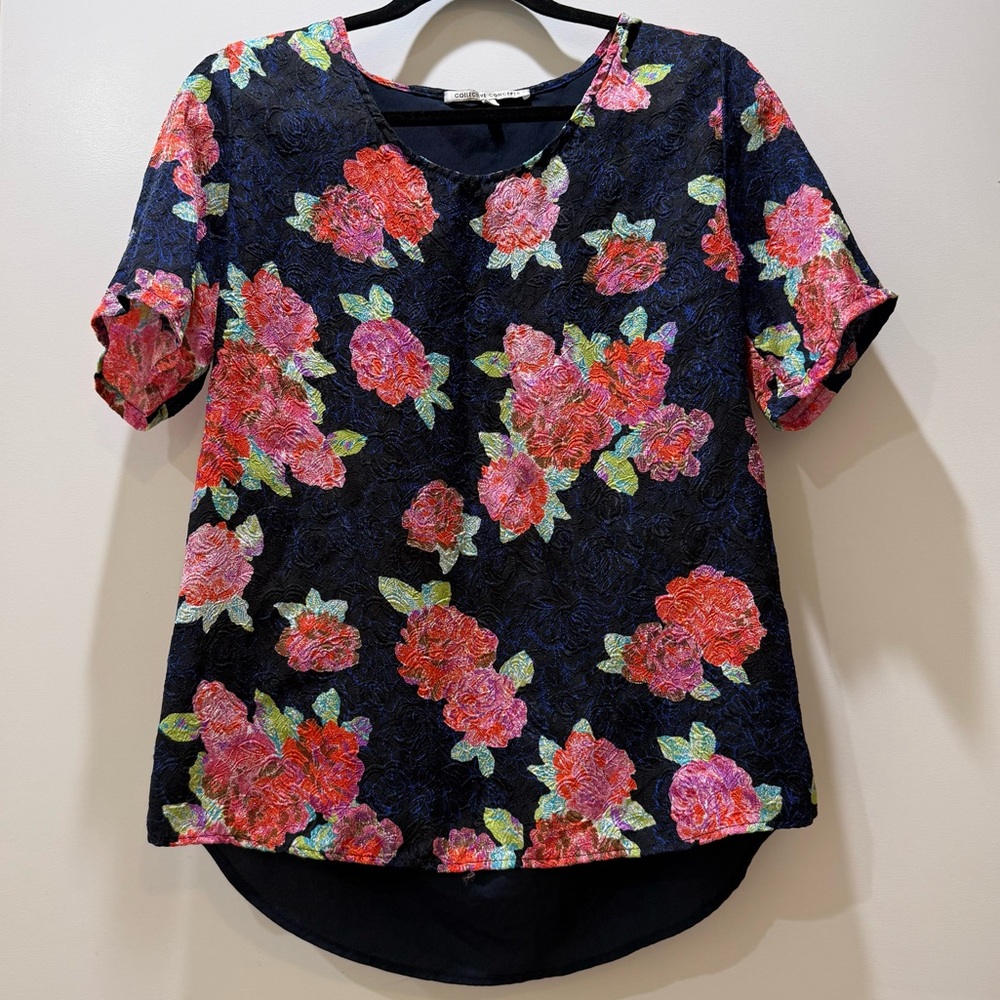 Black Floral Print Blouse Flowy Top Vibrant